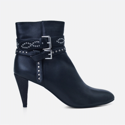 Mia Black Leather Calf High Boots