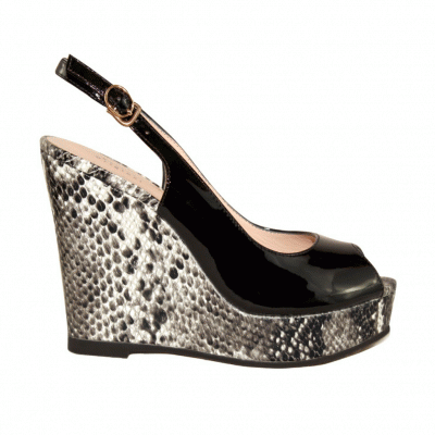 Cleopatra Black Animal Print Wedge Heel