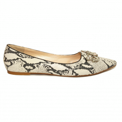 Fiona Snakeskin Print Embellished Ballet Pump