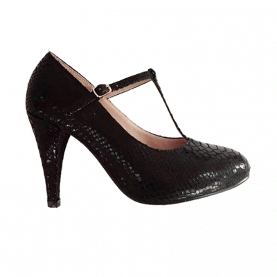 Judi Black Croc Print Court Shoes