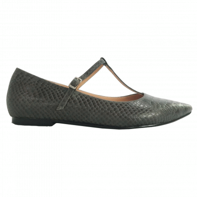 Emer Dark Grey Croc Print Ballet Pumps 