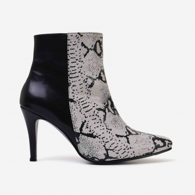 Elizabeth Snakeskin and Black Leather Heeled Boots